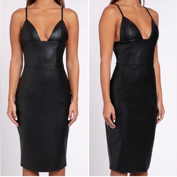 Heiress Beverly Hills Dresses & Skirts - Heiress Beverly Hills Vegan Leather Plunge Midi Dress